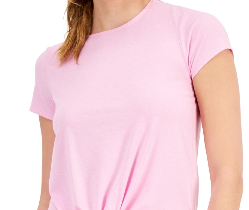 Camiseta feminina ID Ideology com nó frontal rosa tamanho grande