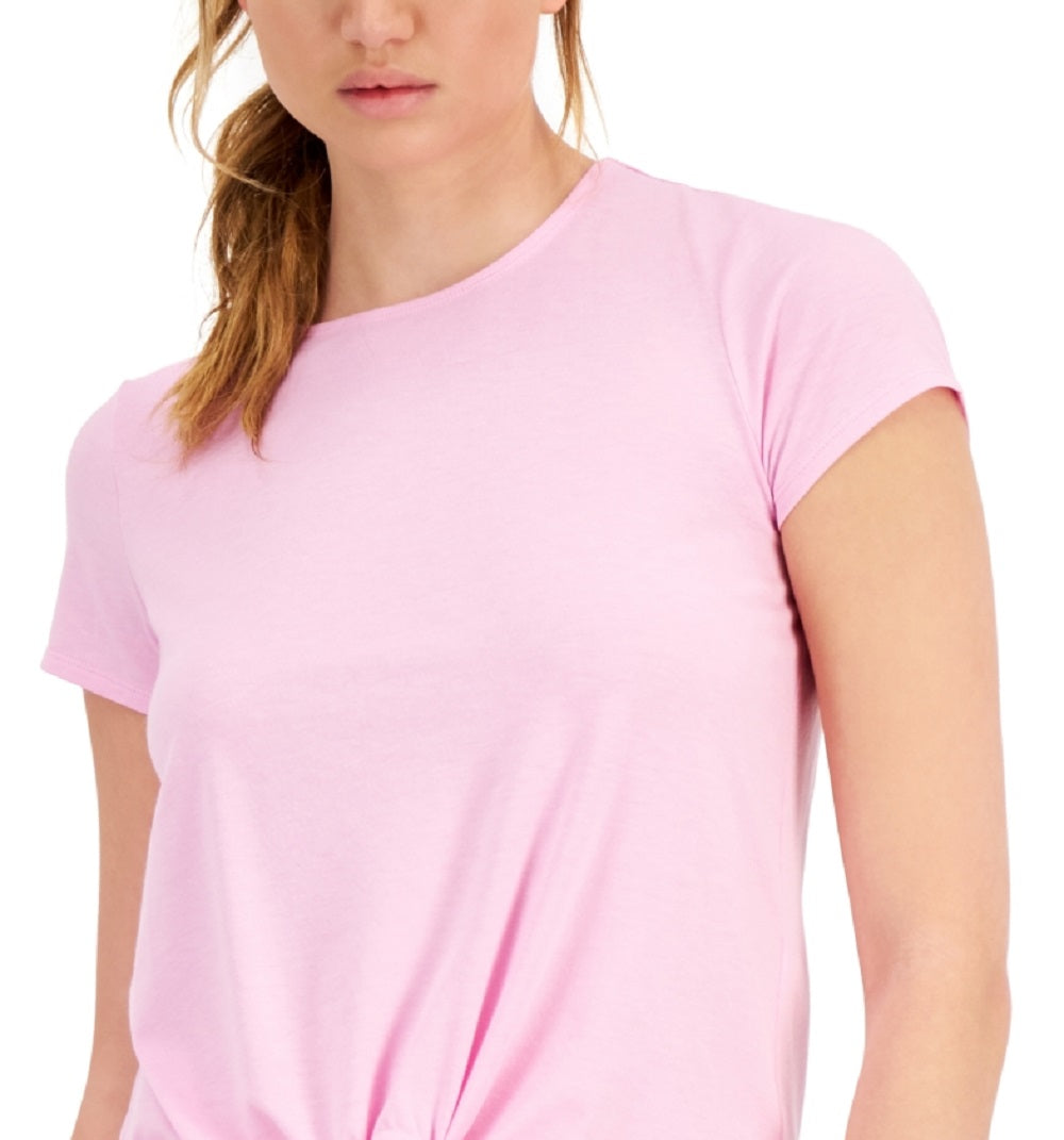 Camiseta feminina ID Ideology com nó frontal rosa tamanho extragrande