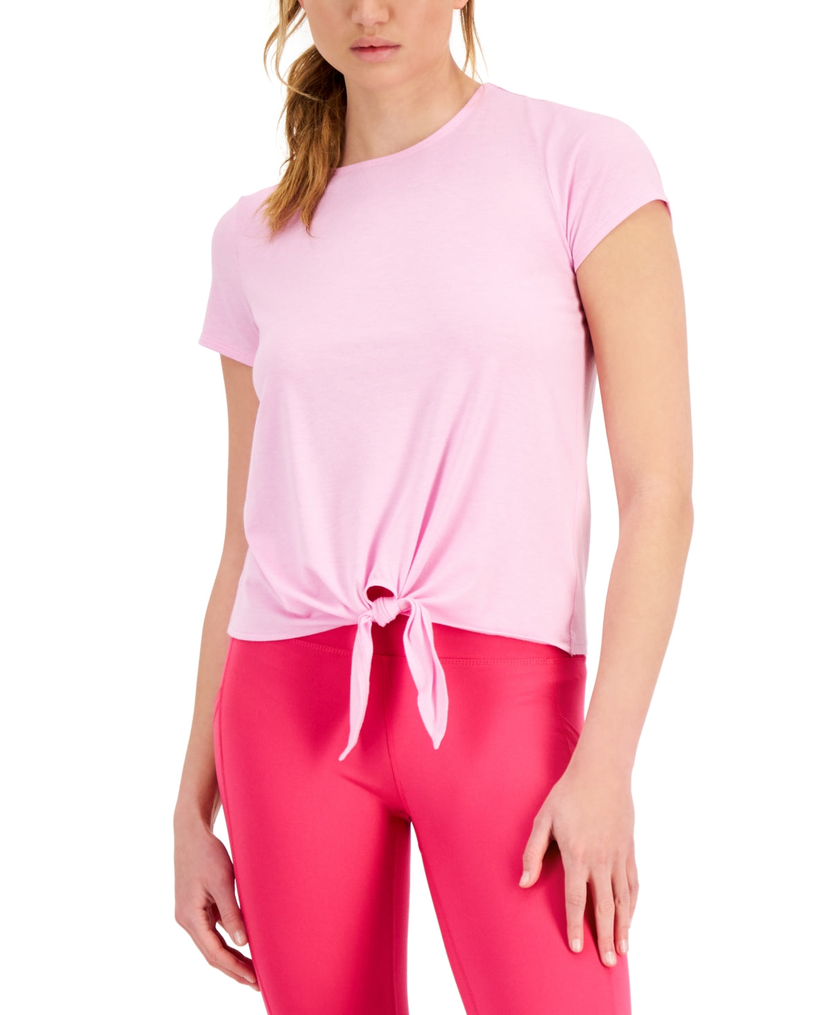 Camiseta feminina ID Ideology com nó frontal rosa tamanho extragrande