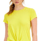 Camiseta feminina ID Ideology com nó frontal, amarela, tamanho grande