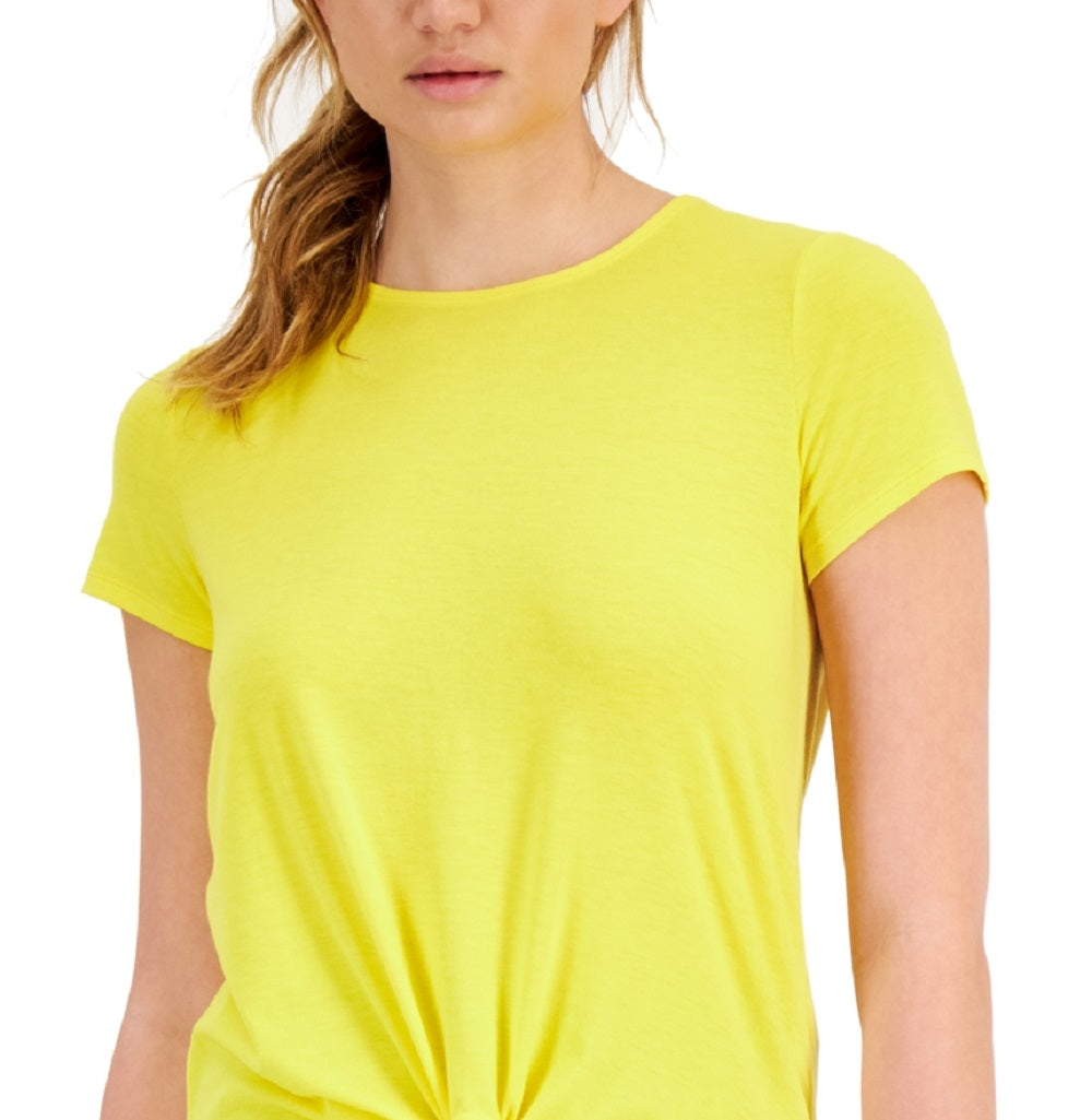 Camiseta feminina ID Ideology com nó frontal, amarela, tamanho grande