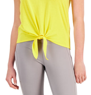 Camiseta feminina ID Ideology com nó frontal, amarela, tamanho grande