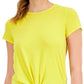 Camiseta feminina ID Ideology com nó frontal, amarela, tamanho XX-G