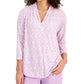 Top feminino com estampa de renda e manga 3/4, roxo, tamanho extragrande, da Charter Club