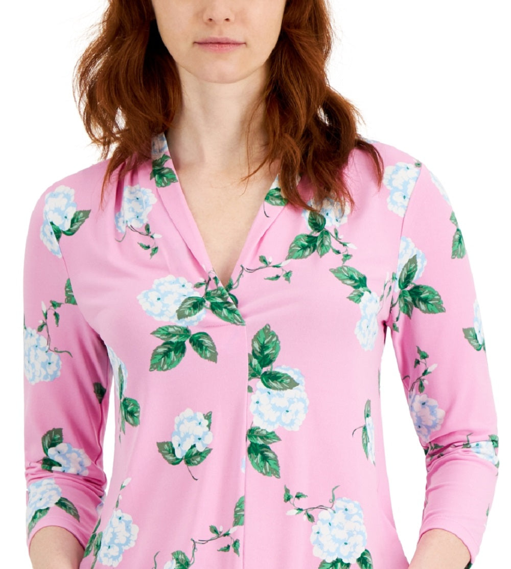 Blusa de malha feminina com estampa floral e manga 3/4 Charter Club, rosa, tamanho extragrande