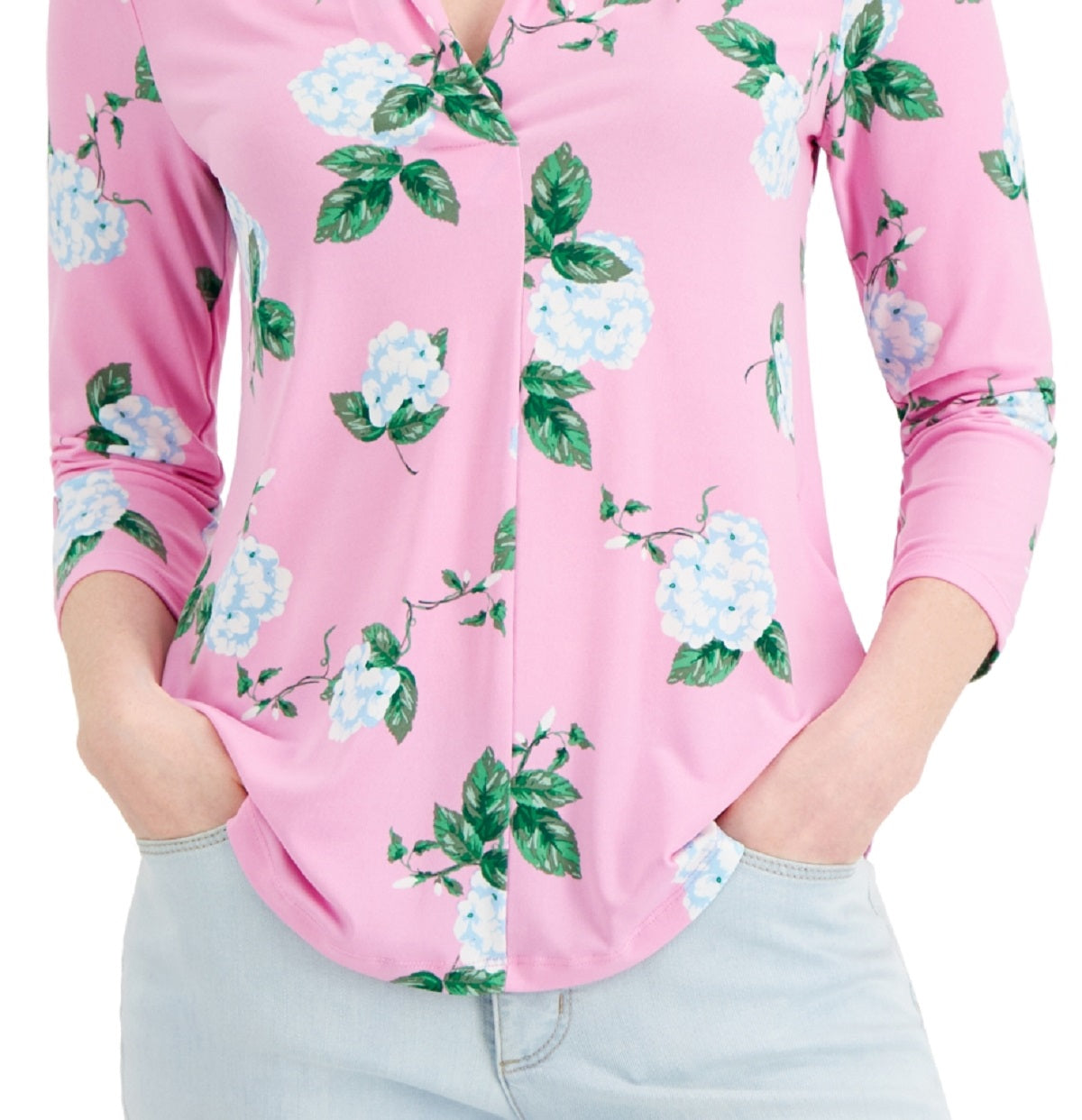 Blusa de malha feminina com estampa floral e manga 3/4 Charter Club, rosa, tamanho extragrande