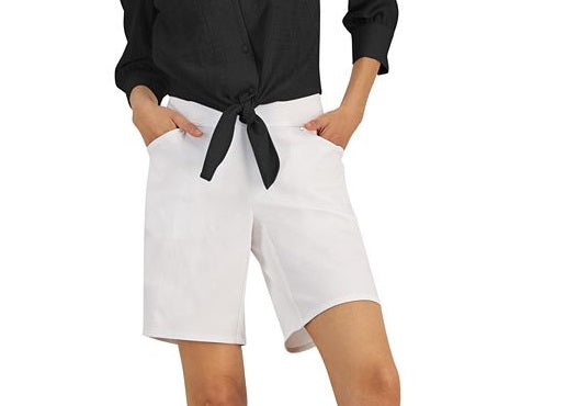 Blusa feminina com botões e bainha amarrada, preta, tamanho grande, da INC International Concepts