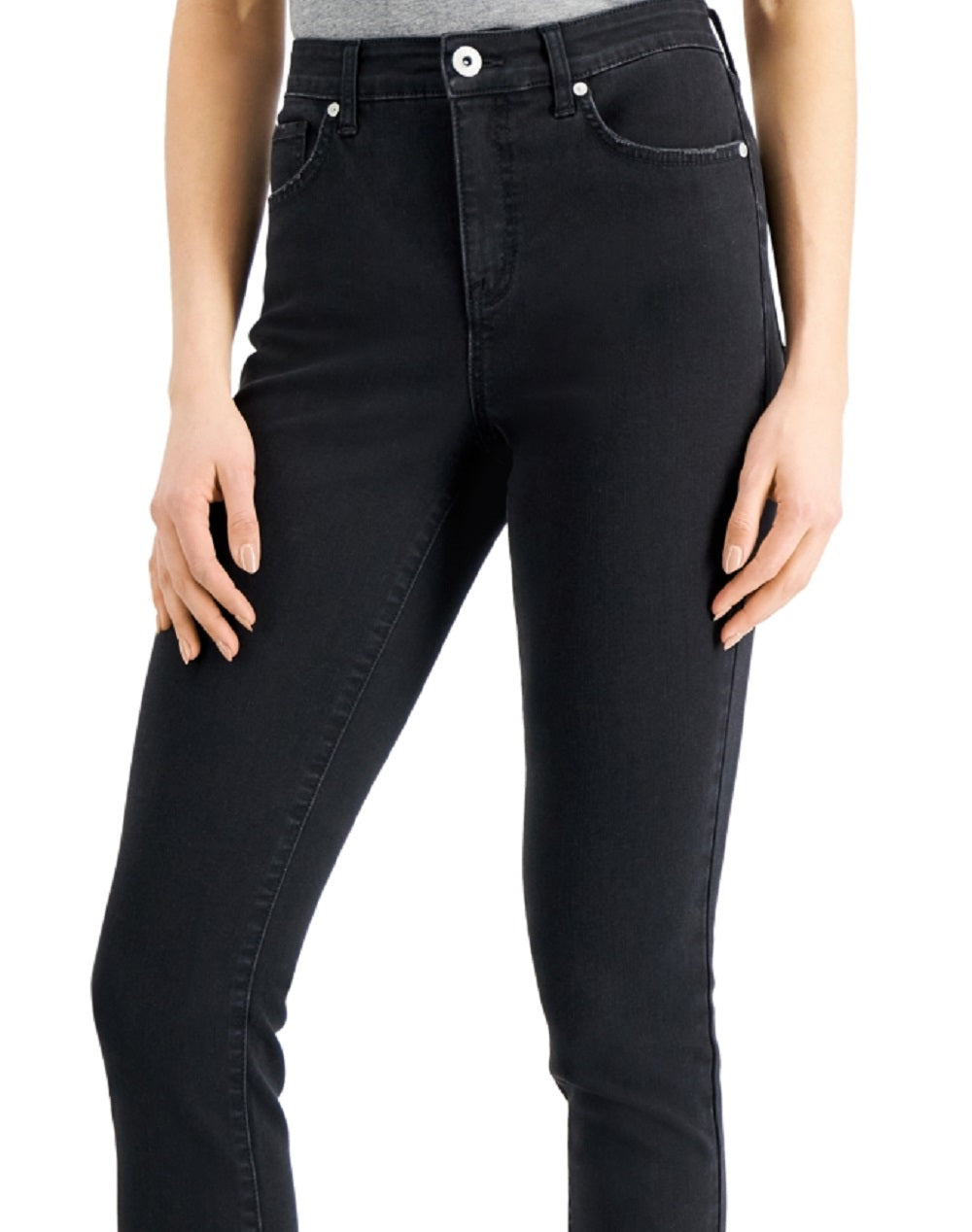 Calça jeans skinny feminina de cintura alta estilo &amp; co, preta, tamanho 6