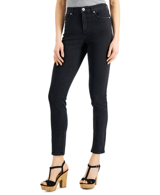 Calça jeans skinny feminina de cintura alta estilo &amp; co, preta, tamanho 6