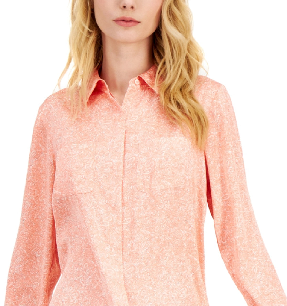 Camisa feminina com bolso de remendo INC International Concepts, laranja, tamanho XX-G