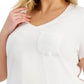 Blusa feminina de algodão liso com decote em V, estilo &amp; co, branca, tamanho 0X