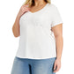 Blusa feminina de algodão liso com decote em V, estilo &amp; co, branca, tamanho 0X
