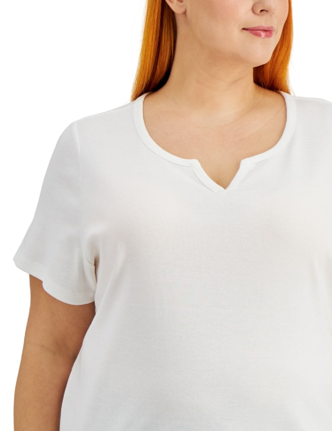 Karen Scott Blusa feminina de algodão com decote dividido, branca, tamanho 1X