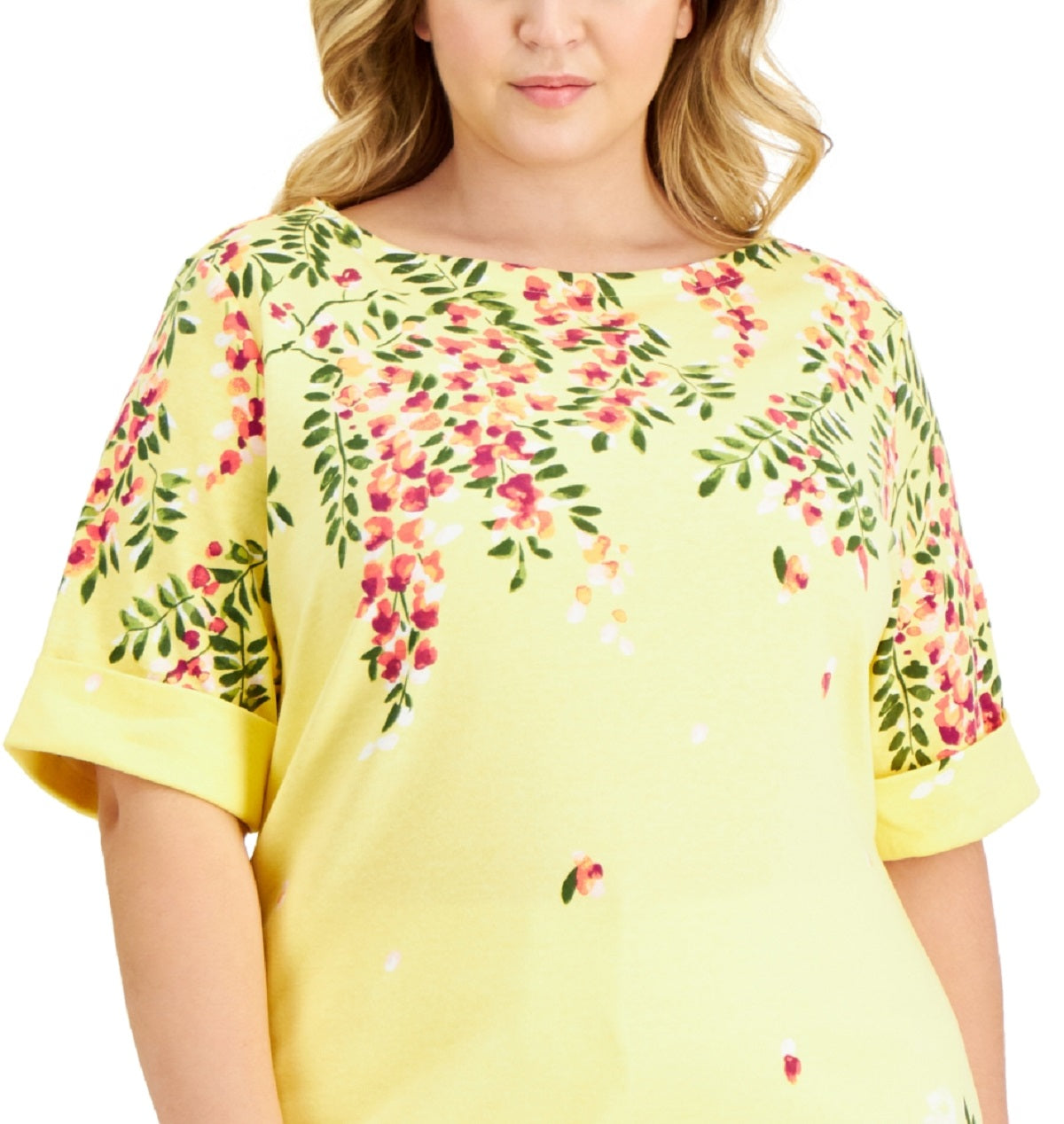 Karen Scott Blusa feminina com decote canoa, amarela, tamanho 1X