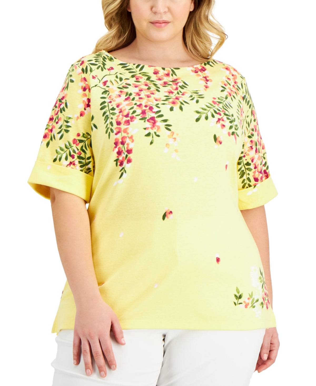 Karen Scott Blusa feminina com decote canoa, amarela, tamanho 1X