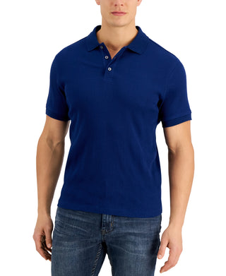 Camisa polo masculina Alfani com listras texturizadas elásticas e jacquard, azul, tamanho extragrande