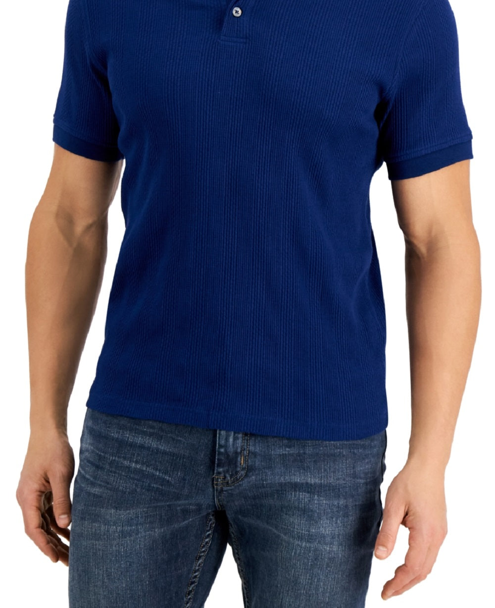 Camisa polo masculina Alfani com listras texturizadas elásticas e jacquard, azul, tamanho extragrande
