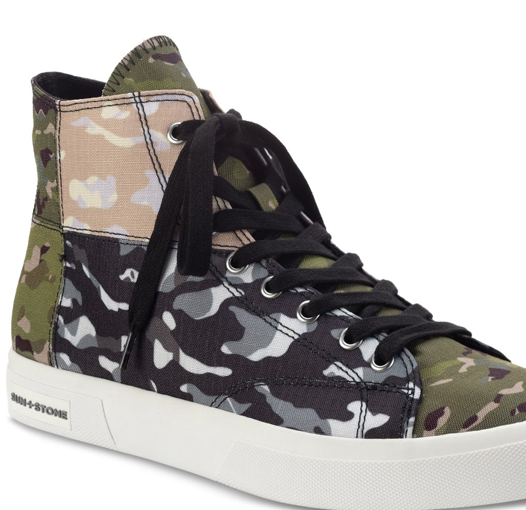 Tênis masculino Sun + Stone com estampa de bandana e patchwork, cadarço, cano alto, verde, tamanho 12 M