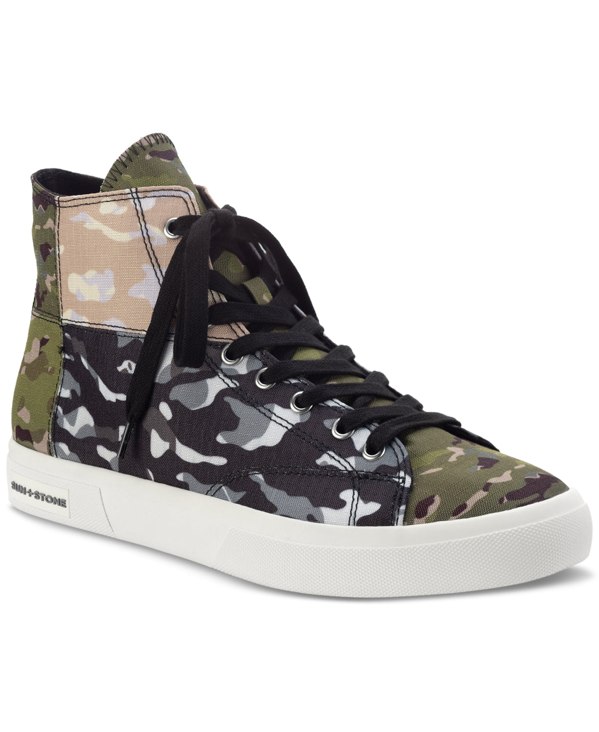 Tênis masculino Sun + Stone com estampa de bandana e patchwork, cadarço, cano alto, verde, tamanho 12 M
