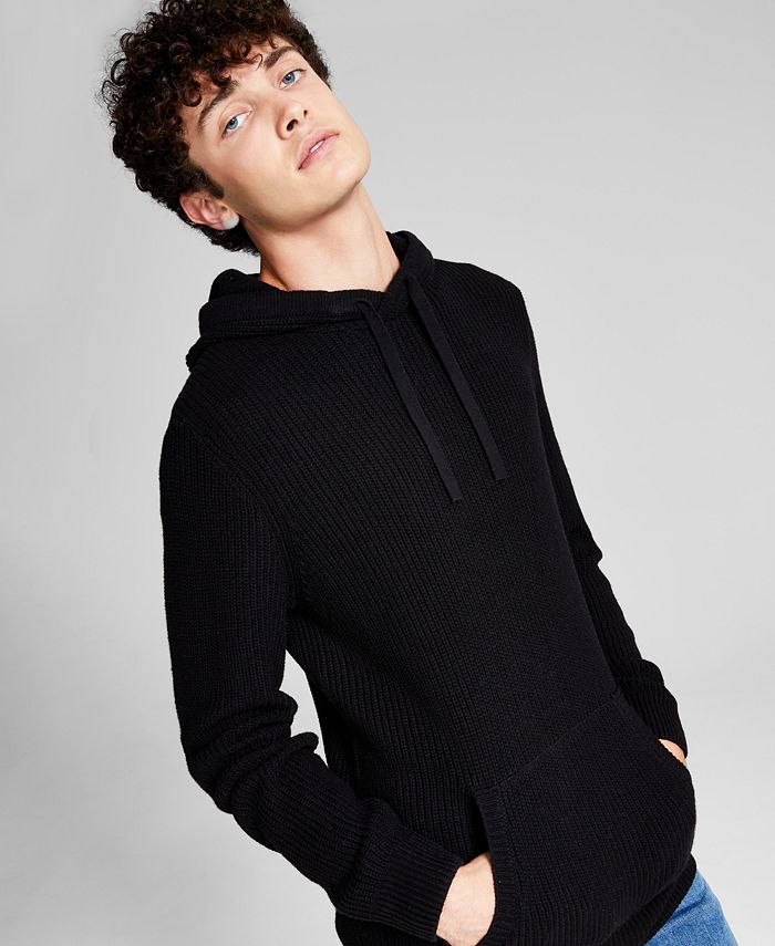 E agora este suéter masculino de malha canelada com capuz preto