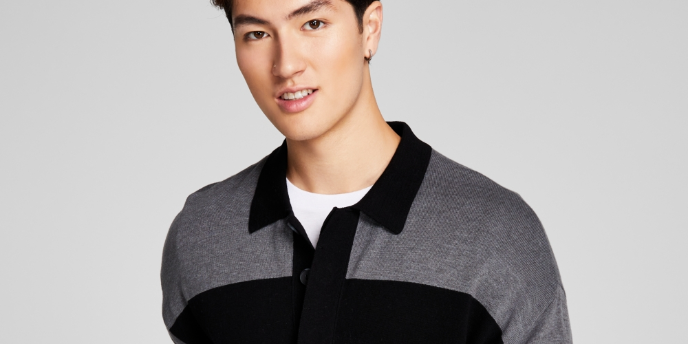 E agora este suéter listrado de malha masculino preto tamanho grande