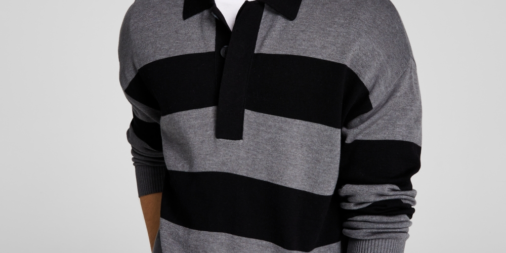 E agora este suéter listrado de malha masculino preto tamanho grande