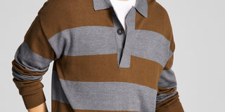 E agora este suéter listrado masculino de manga comprida para rugby, verde, tamanho pequeno