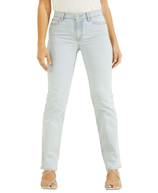 Calça jeans feminina GUESS 1981 de cintura alta e perna reta, azul, tamanho 30
