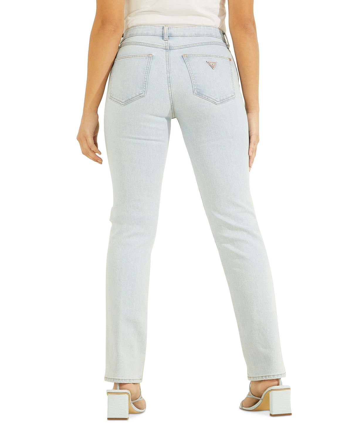 Calça jeans feminina GUESS 1981 de cintura alta e perna reta, azul, tamanho 30