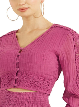 GUESS Abigail Gauze Crop Top Feminino Roxo Tamanho Grande