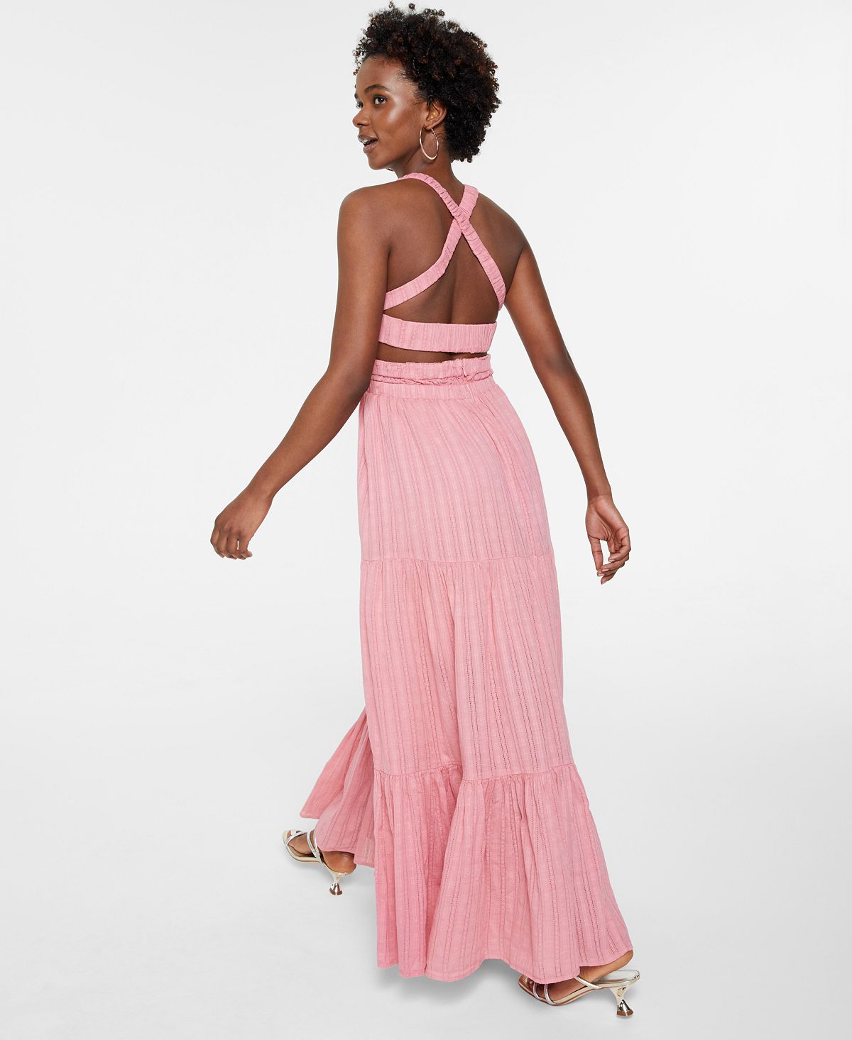 Vestido longo com recorte Selah da GUESS para mulheres, rosa, tamanho pequeno