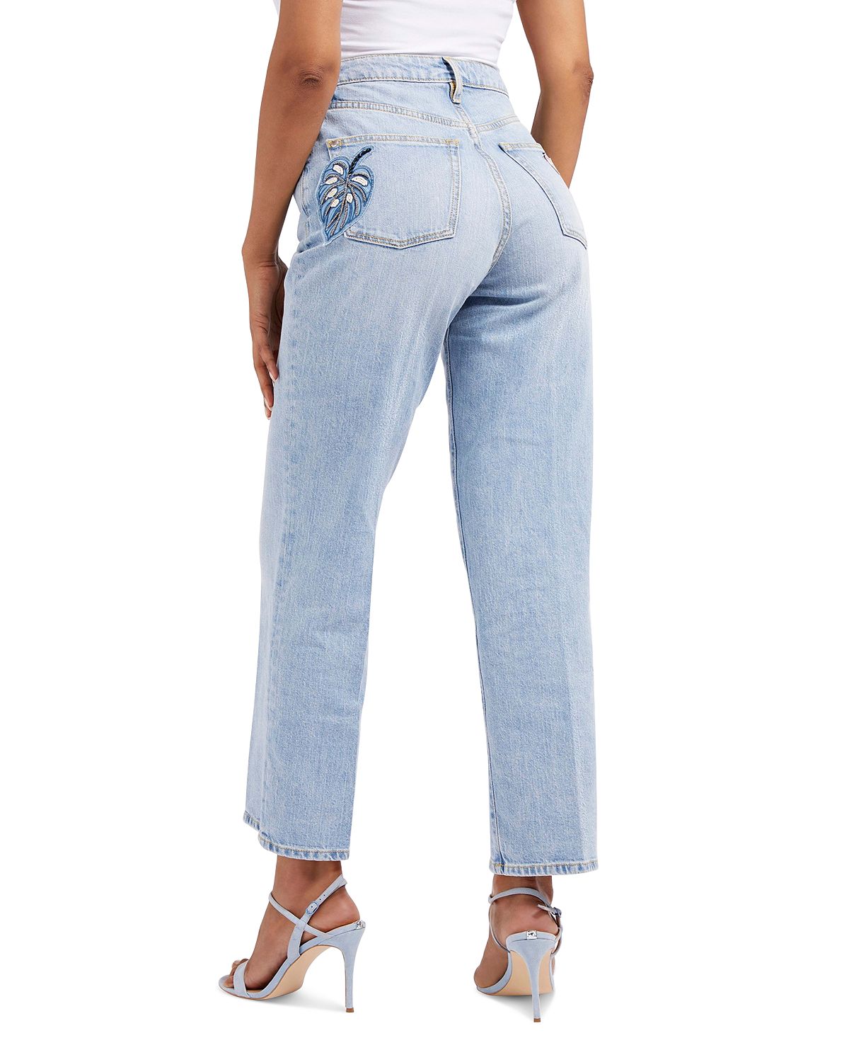 Calça jeans feminina GUESS Melrose reta com detalhes, azul, tamanho 28x30
