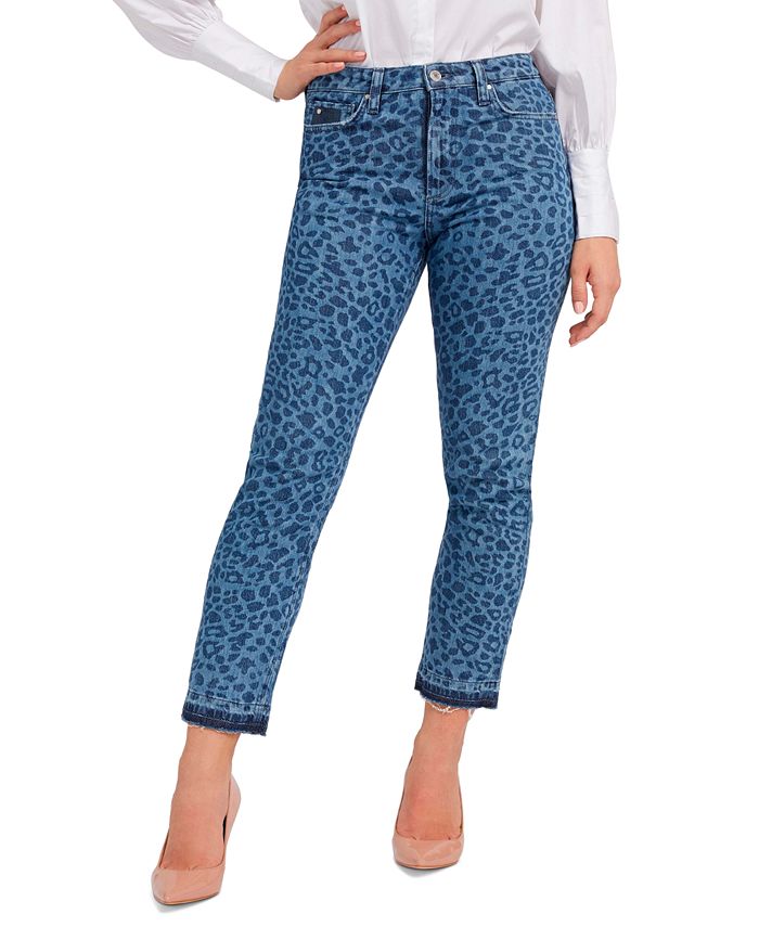 Calça jeans feminina GUESS com estampa animal azul tamanho 26x29
