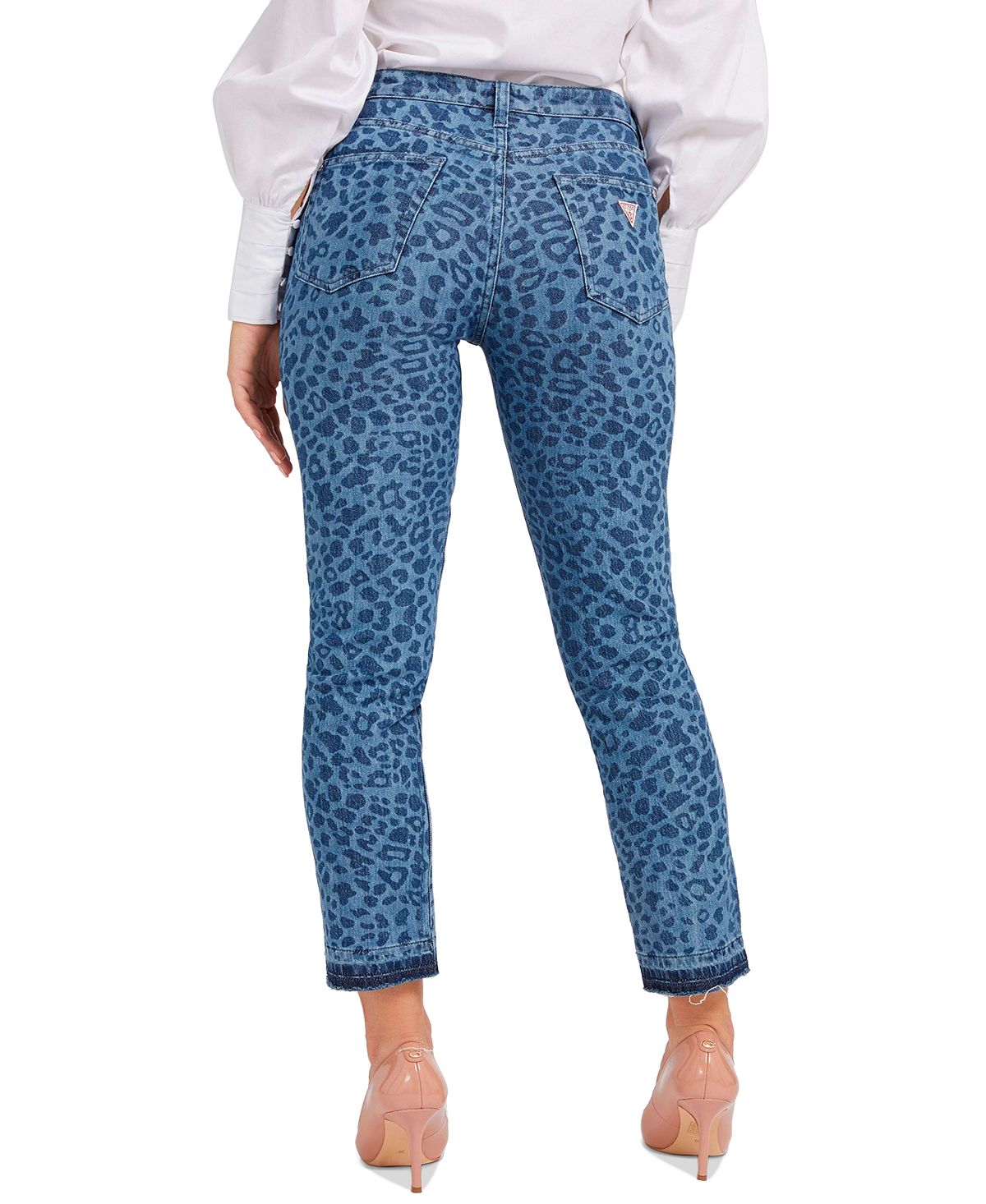 Calça jeans feminina GUESS com estampa animal azul tamanho 26x29