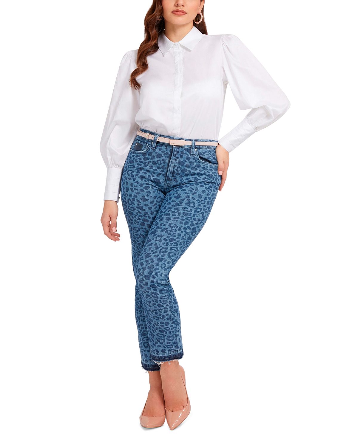 Calça jeans feminina GUESS com estampa animal azul tamanho 26x29