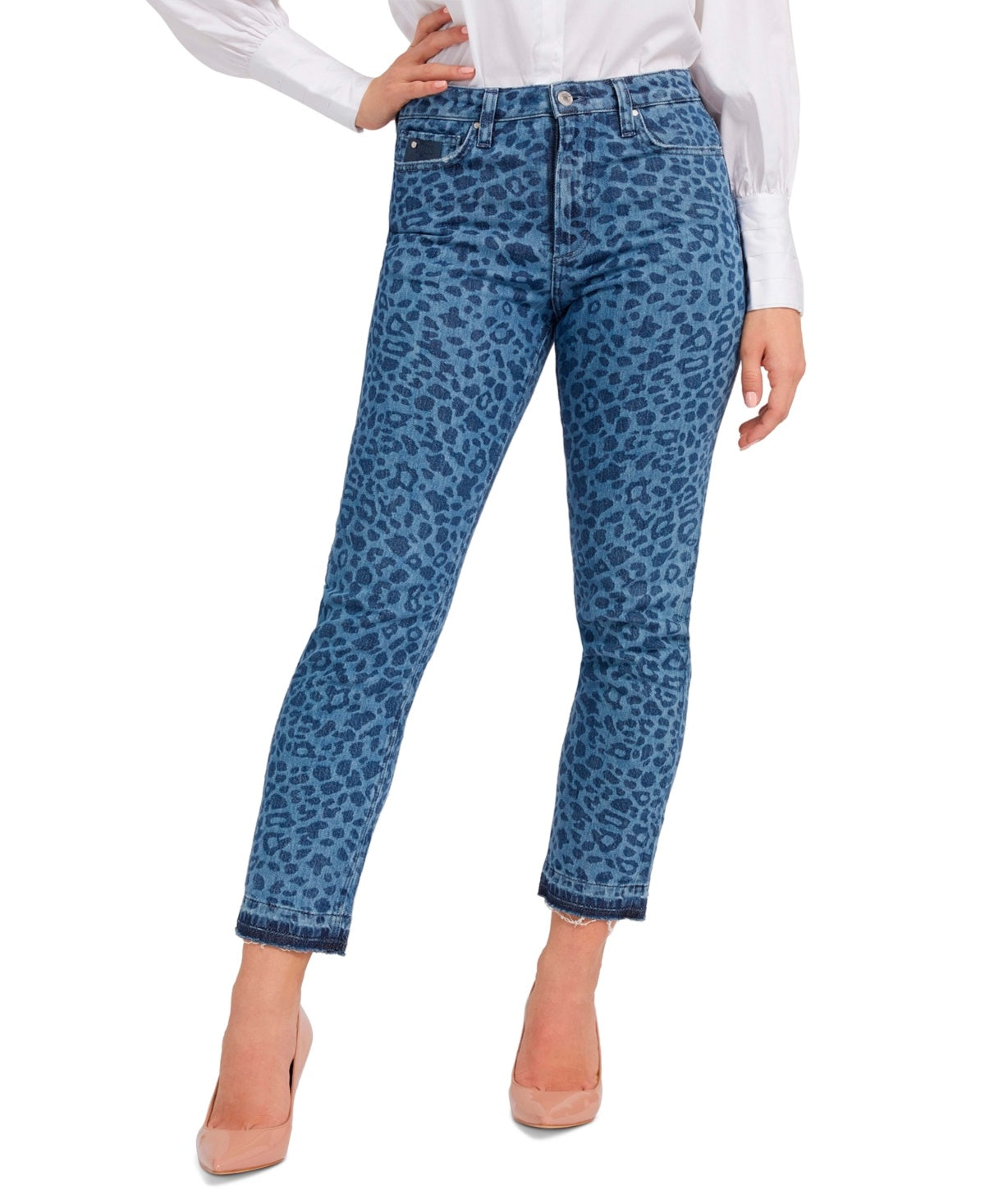 Calça jeans feminina GUESS com estampa animal azul