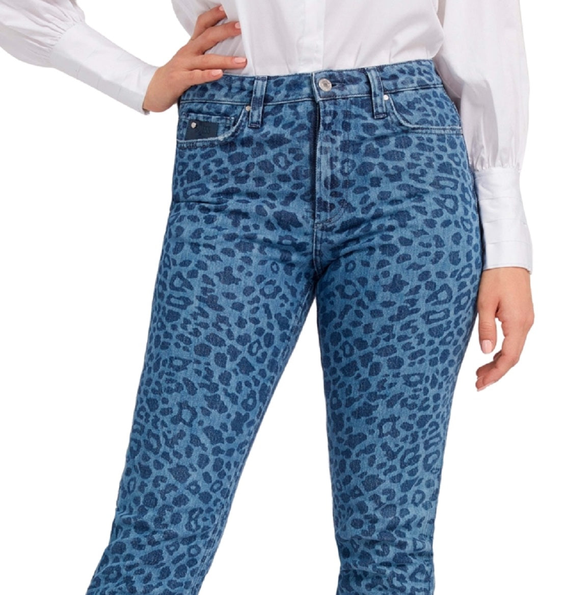 Calça jeans feminina GUESS com estampa animal azul