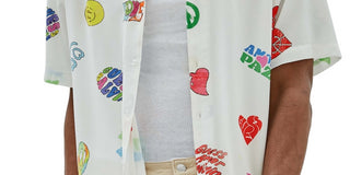 Camisa de acampamento estampada masculina GUESS, branca, tamanho XX-G