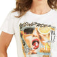 Camiseta feminina GUESS de algodão com estampa gráfica e detalhes, branca, tamanho médio