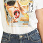 Camiseta feminina GUESS de algodão com estampa gráfica e detalhes, branca, tamanho médio