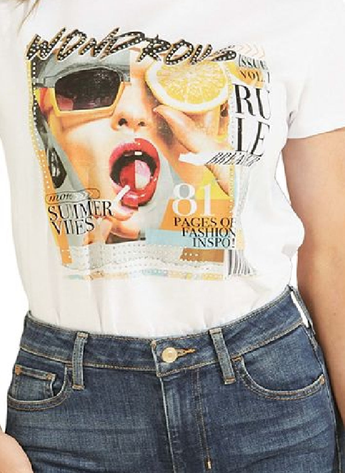 Camiseta feminina GUESS de algodão com estampa gráfica e detalhes, branca, tamanho médio
