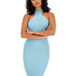 Vestido feminino GUESS sem mangas com decote halter e canelado Mariposa, azul, tamanho pequeno