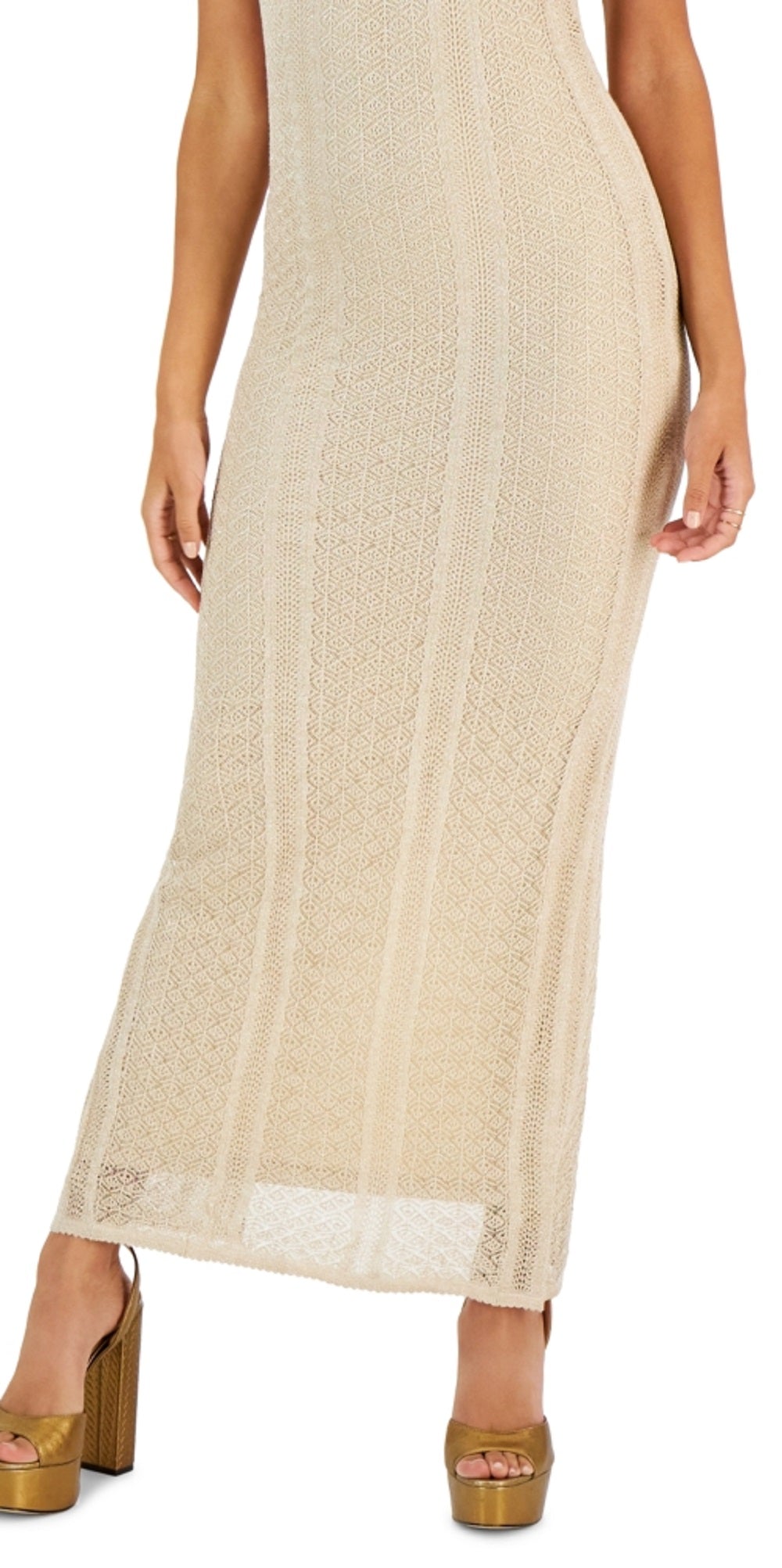Vestido longo feminino GUESS Ramona Pointelle Halter, marrom, tamanho médio