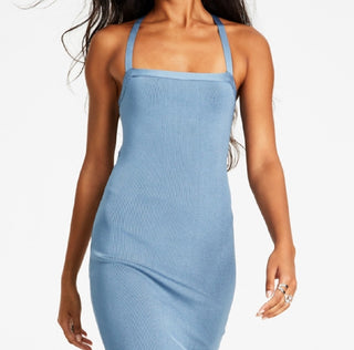 Vestido justo feminino GUESS Rashelle Crisscross com costas abertas, azul