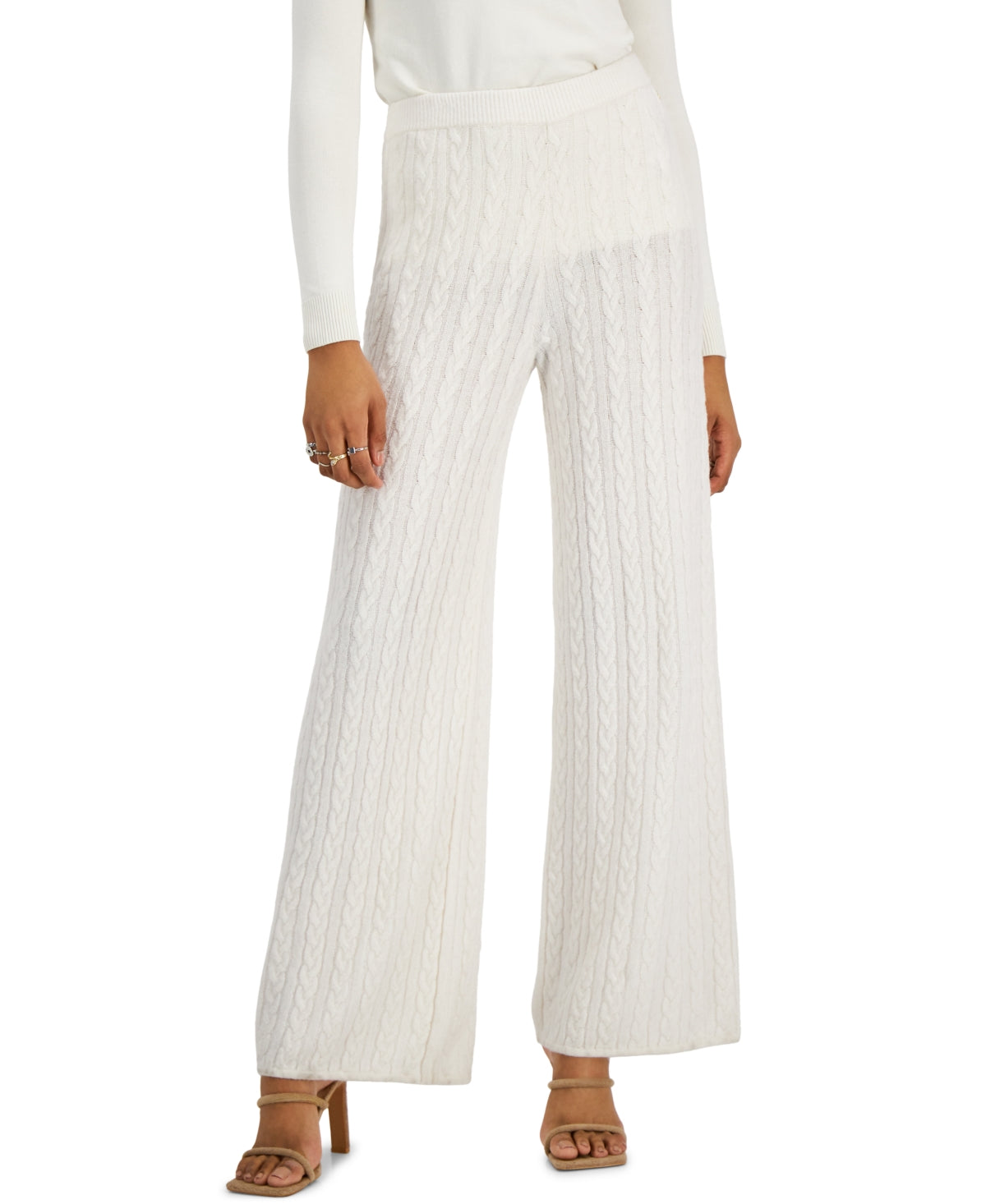 Calça de malha Tamara Cable GUESS feminina, branca, tamanho X-S