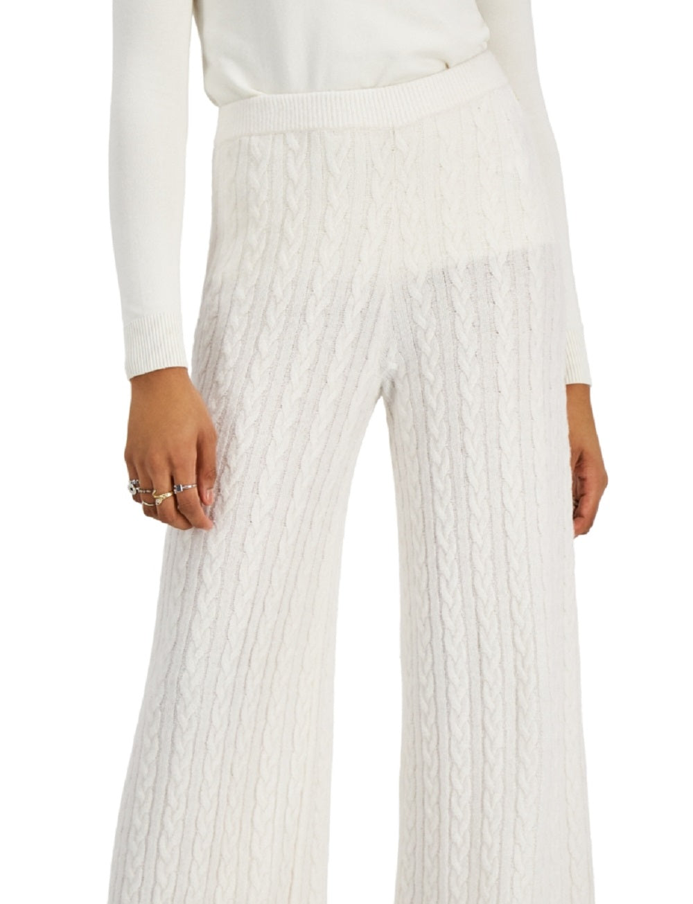 Calça de malha Tamara Cable GUESS feminina, branca, tamanho X-S