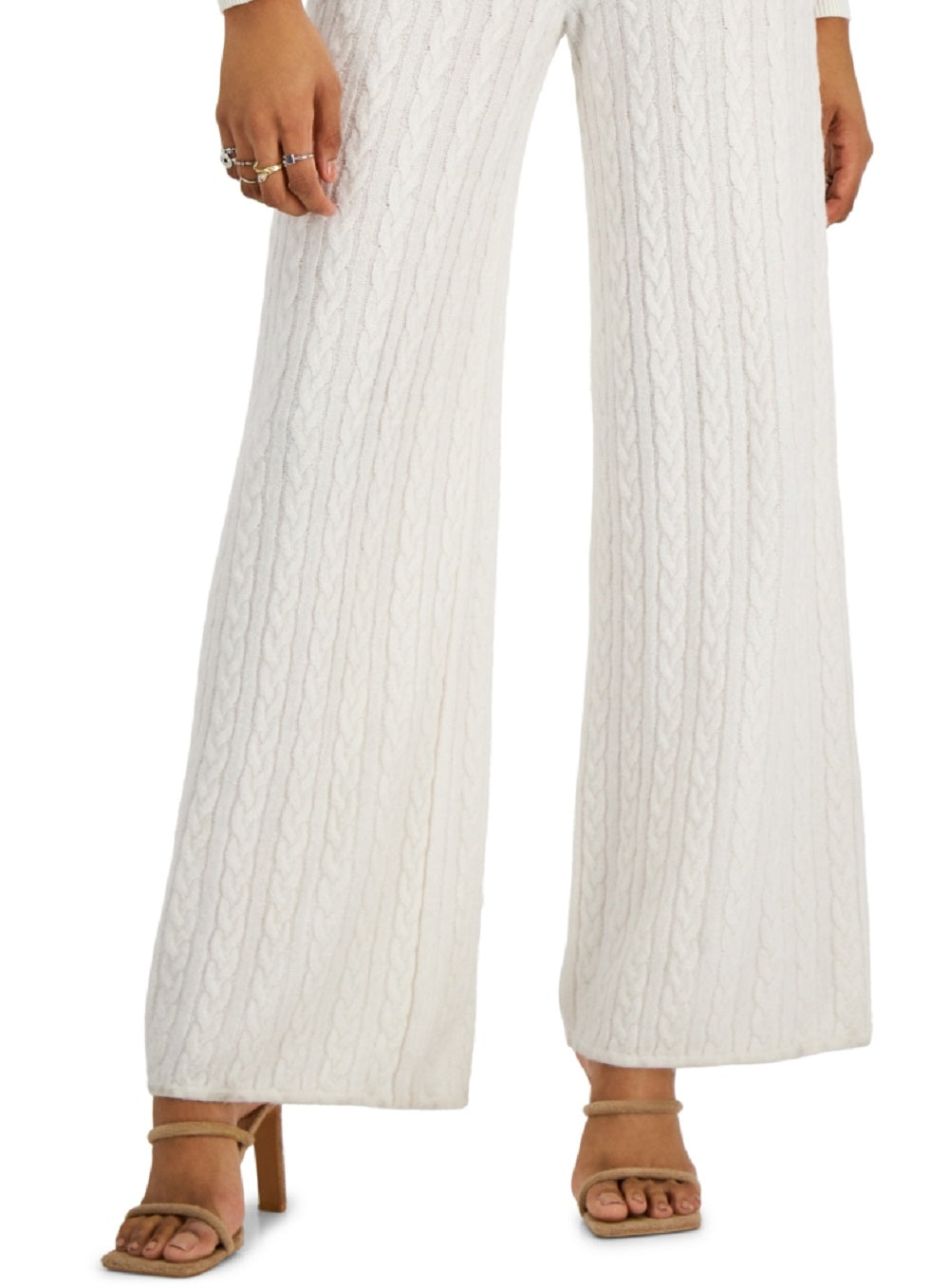 Calça de malha Tamara Cable GUESS feminina, branca, tamanho X-S