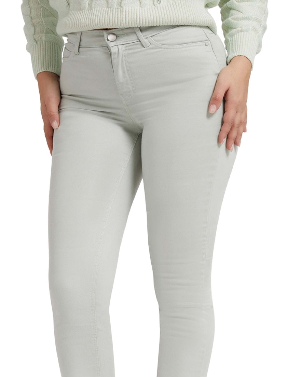 Calça jeans skinny GUESS feminina 1981 de cintura alta, verde, tamanho 24x29