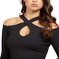 Top cruzado com ombros de fora feminino GUESS, preto, tamanho X-G