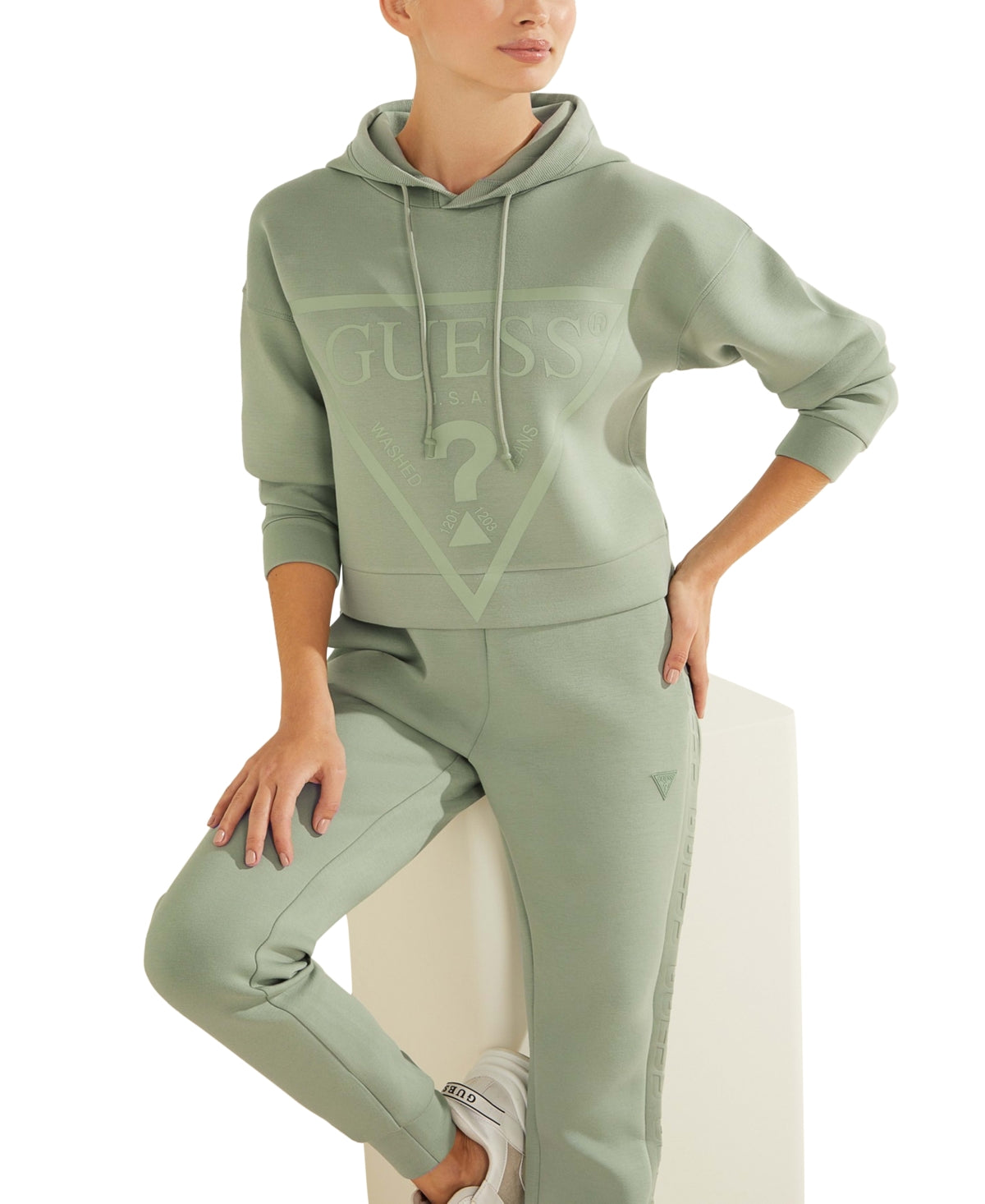 GUESS Moletom com capuz feminino Alisa, verde, tamanho médio